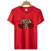 Camiseta de Manga Corta con Cuello Redondo y Estampado de Corazón con Estampado de Leopardo Colorido para el Día de San Valentín para Mujer 1