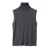 Colete Tricô Branco de Gola Alta Sem Mangas para Mulheres Design de Outono Early Glitter Lã Suéter Slimming Top Interno