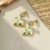 Pendientes de Corazón de Esmalte con Goteo de Aceite de Flor Retro Francesa para Mujer Pendientes con Aguja de Plata S925 Pendientes de Estilo Palacio con Gradiente Pintado a Mano