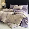 Set de regalo de cuatro piezas de ropa de cama jacquard tipo lino de alto gramaje, set de tres piezas de gasa arrugada lavada vintage, funda de edredón engrosada