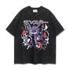 Camiseta de Manga Curta Lavada Vintage Gengogui Desenho Animado Fofa Casual Solta