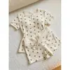 Pijama Adorable con Forma de Oso y Almohadillas en el Pecho para Mujer, Adecuado para Salir, Dulce Conjunto de Ropa de Casa con Pantalones Cortos de Manga Corta para Niñas, 2026