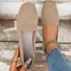 Comércio Exterior tamanho plus size 2024 Novo Sapato Casual Tecido Voador Quadrado de Bico Plano Sapatos Transfronteiriços Femininos