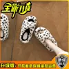 Pantuflas de Piel con Estampado de Leopardo Bicolor de una Sola Tira para Mujer 2026 Otoño/Invierno Calientes para Exterior e Interior Felpa Suela Gruesa Punta Abierta de Algodón ins