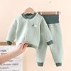 Conjunto de Ropa Interior Térmica para Niños con Protección para la Barriga de Cintura Alta Algodón Ropa de Otoño para Bebés y Pantalones Ropa Infantil de Tres Capas Engrosada