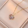 Collar para Mujer Versión Coreana Transfronterizo Corazón Zircón Corazón de Durazno Moda Estilo Japonés y Coreano Cadena Clavícula Collar de Temperamento Sencillo de Corazón de Durazno