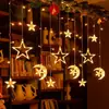 Cordão de Luz Led Estrela Lua Transfronteiriço Exterior Solar Cortina de Luz Estrela Decoração Céu Estrelado Cordão de Luz Led de Natal