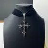 Collar Gótico de Terciopelo Oscuro con Colgante de Cruz de Doble Cara, Collar Ajustable, Gargantilla Vintage Y2K de Nicho Dulce-Cool