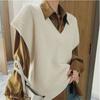 Chaleco de Color Sólido sin Mangas Estilo Perezoso 2024 Otoño e Invierno Nuevo Suéter de Lana con Cuello en V para Mujer Top Exterior para Mujer