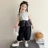 Conjunto de dos piezas de verano 2026 para niñas, nuevo, lindo, con volantes, lunares, atuendo casual fino para niños