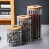 Frasco Sellado de Vidrio de Borosilicato Alto a Rayas, Frasco de Almacenamiento Sellado para Cocina, Frasco para Té, Tapa de Madera, Botella de Vidrio de Borosilicato Alto