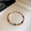 ¡Colores deslumbrantes! Pulsera de cierre de circonita redonda y cuadrada, pulsera de piedras preciosas de colores del arcoíris, diseño único, joyería de moda