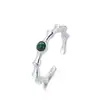 Juego de Anillo y Pendientes de Plata de Ley S925 Diseño de Bambú Malquita Verde Retro Lujo Accesible Chinoiserie Joyería de Gama Alta
