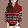 Nuevo suéter de rayas para otoño e invierno 2026 para mujer, tejido de punto suelto de manga larga, moda para mujer, top exterior elegante