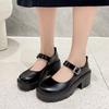 Mais fáceis de combinar Salto Grosso Mary Jane Sapatos Pequenos de Couro para Mulheres 2024 Outono Novo Estilo Retrô Britânico Fivela de Uma Linha Mocassins de Sola Grossa