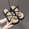 Pantuflas de Plataforma de Pan para Mujer para Uso Exterior 2025 Verano Nuevo Estilo Celebridad de Internet Moda Simple Combinable Chanclas de Punta Abierta
