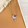 Collar Colgante de Estrella y Luna de Cristal Natural Plata de Ley S925 para Mujer con Acabado de Alta Gama Cadena para Clavícula de Granate Topacio Peridoto