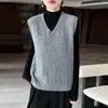 Colete de tricô V-neck torcido 100% lã pura para outono, sem mangas, adequado para sobreposição, 26 colete suéter de cashmere outono/inverno