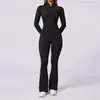 Body de entrenamiento de alta intensidad transfronterizo con forma de empalme tridimensional, cintura alta adelgazante, deportivo de fitness, mono de una pieza con pantalones de campana