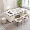 Mesa de centro y juego de sillas de losa de roca de lujo ligero, mesa de té pequeña moderna simple para balcón/oficina con tetera, mesa de centro integrada de losa de roca