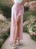 Falda Rosa Bronceadora de Cintura Alta con Abertura Lateral Dorada Nueva para Mujer Sexy y Elegante Ajustada al Cuerpo