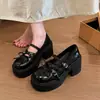 2026 Bico Redondo Laço Salto Grosso Salto Alto Mary Janes Feminino Doce Tira Única Meninas Outono Fivela Boca Rasa Sapatos Baixos