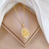 [Acero titanio] Collar de diamantes de imitación con figura de loto, lujoso y elegante, cadena de clavícula para mujer, combinable con todo, de acero titanio.