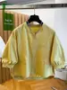 Camisa Gola Redonda Manga Meia Manga para Mulheres 2026 Verão Nova Casual Solta Versátil Estilo de Luxo Manga Três Quartos Cardigan Tendência