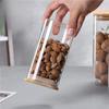 Venta al por mayor de fábrica 200 ml tapa de bambú frasco de almacenamiento cuadrado frasco de vidrio de vidrio de borosilicato alto frasco de almacenamiento frasco sellado