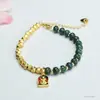 Pulsera de Jade Natural Grado A de Guan Yu con Cuentas Azules de Abaco y Vainas de Loto Joyería Venta al por Mayor en Vivo S5052703