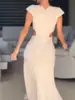 Vestido Feminino Elegante Europeu e Americano de Comércio Exterior 2024 Elegante Decote V Sem Mangas Fenda Vazada Vestido de Festa