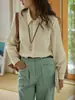 Camisa de Manga Larga Azul de Lyocell Estilo Retro Francés para Mujer Diseño Primavera 2026 Camisa Holgada con Cuello Polo Moderna
