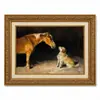 Casa de Madera Estilo Campo Animales Pintura Decorativa Lienzo Impermeable Marco Dorado Tallado Vintage Mural de Pared Pintura para Colgar