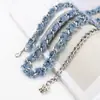 Cadena de Cintura con Borde de Piel de Mezclilla Dulce y Elegante Cadena Corporal Metálica para Mujer Accesorios de Vestido Combinables para Mujer Transfronterizo Europeo y Americano