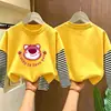 Camiseta de manga larga a rayas de algodón puro para niña, nueva colección de otoño 2026 estilo coreano para niños, look versátil de dos piezas, para niños de talla mediana y grande