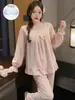 Novos pijamas estilo palácio para mulheres 2026, primavera e outono, doce princesa de manga comprida, conjunto de loungewear de alta qualidade, adequado para usar fora