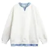 Sudadera de hombre con efecto dos piezas, marca de moda, versátil, corte holgado, jersey de cuello redondo, camisa casual de manga larga, top de efecto dos piezas para hombre
