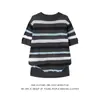 Suéter de tricô de lã listrado color-block com gola redonda, moderno, soltinho e modelador, versátil, estilo japonês de nicho, cinza da moda para outono e inverno