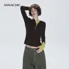 Conjunto elegante de ANNACHIC: un look de dos piezas con una camiseta de manga larga color block/usada como capa exterior/capa interior ajustada/camisa base