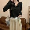 Camiseta de Manga Larga Falsa de Dos Piezas para Mujer Estilo Dulce y Atrevido 2025 Nuevo Top Básico de Otoño con Bloque de Color Único y Parte Superior Corta