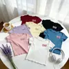 Top de Verano para Niñas Lindo con Lazo, Nueva Camisa Casual de Manga Corta con Volantes Estilo Coreano, Color Dopamina para Niños