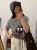 ¡Camiseta de manga corta lijada con estampado de gato de dibujos animados para mujer! Camiseta Básica Engrosada de Moda Ins para Primavera 2025