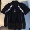 Camisa polo de manga corta con hombros rectos estilo americano para hombre 2026, camisa de peso pesado de verano para hombre, camiseta con cuello y mangas raglán