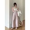 Pantalones Casuales de Algodón Tencel de Cintura Alta, Diseño Adelgazante, Cintura Alta, Holgados, Pierna Ancha, Cortos, para Mujer, Nueva Colección Primavera/Verano 2026