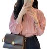 ¡Cuanto más cruzas, más te gusta ~ Ocio francés! Camisa rosa de estilo corto con sentido del diseño de alta calidad para mujer