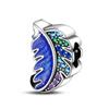 Serie de Colgantes con Cuentas Pluma Esmalte Azul Encanto Pulsera de Cobre Chapada en Plata Collar Cuenta Diseño Original