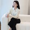 Roupas Zhengqite/26 Outono/Inverno Estilo Intelectual Gola V Patchwork Gola de Camisa Falso Duas Peças Suéter de Tricô
