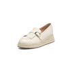Mocasines Cómodos Estilo Británico de Paja con Cuña y Borlas 2025 Tacón Medio Suela Gruesa Hebilla de Cinturón Cuero Genuino Boca Profunda para Mujer