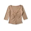 Elegante Conjunto de Terno de Renda Outono para Mulheres Maduras 2026 Novo Patchwork Gola V Manga Três Quartos Camiseta + Saia de Renda Justa ao Corpo