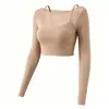 Top de Yoga de Malla Falso Dos Piezas para Mujer 2026 Nuevo con Almohadillas en el Pecho Ropa de Fitness Pilates Entrenamiento Deportes Manga Larga